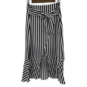 Who What Wear Women's Striped Ruffle Tie Front Chiffon Midi Skirt‎ Size 8